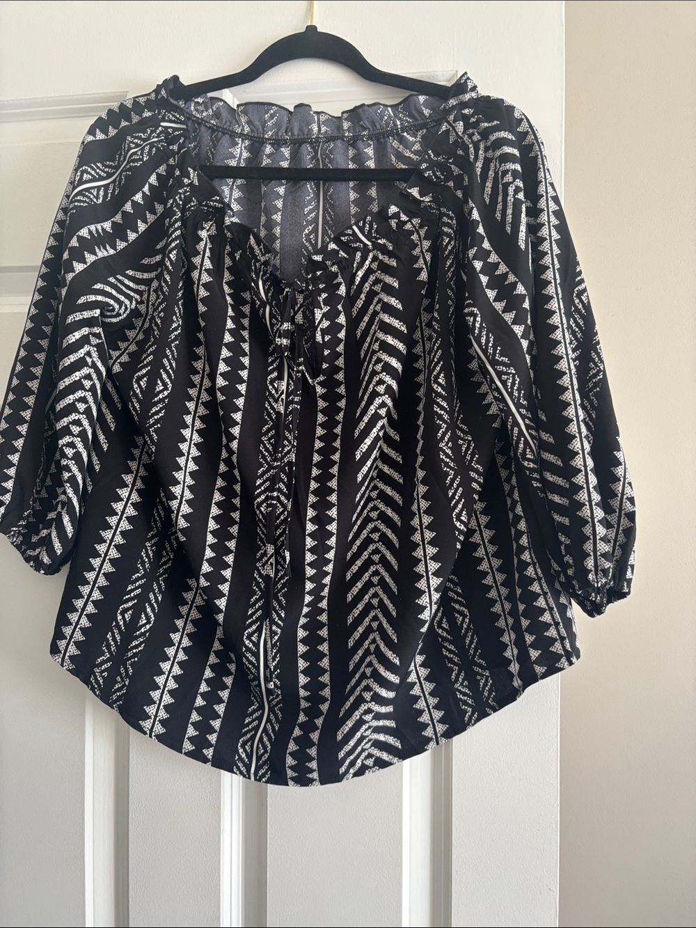 SHEIN Black & White Boho Peasant Blouse